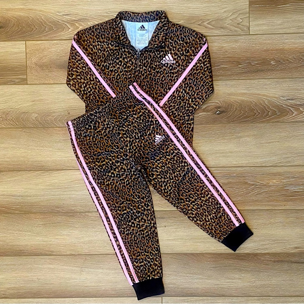Adidas Leopard Print/Pink Stripe Tracksuit, 4T